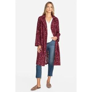 Johnny Was Jade Zaragoza Linen Lace Double Breasted Trench Coat Red Women Size M